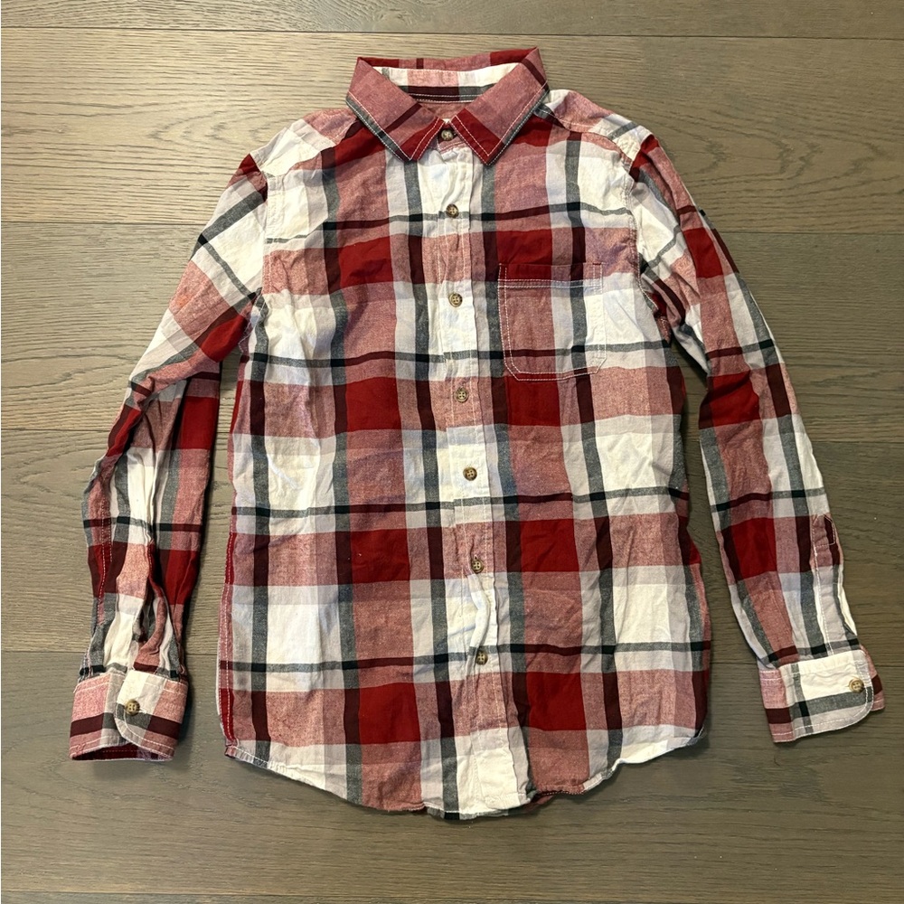 Ruff Hewn boys red plaid dress shirt sz 10/12 NWT ret $89uSD